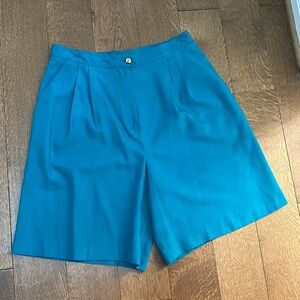 Vintage Pleated Teal Bermuda Shorts